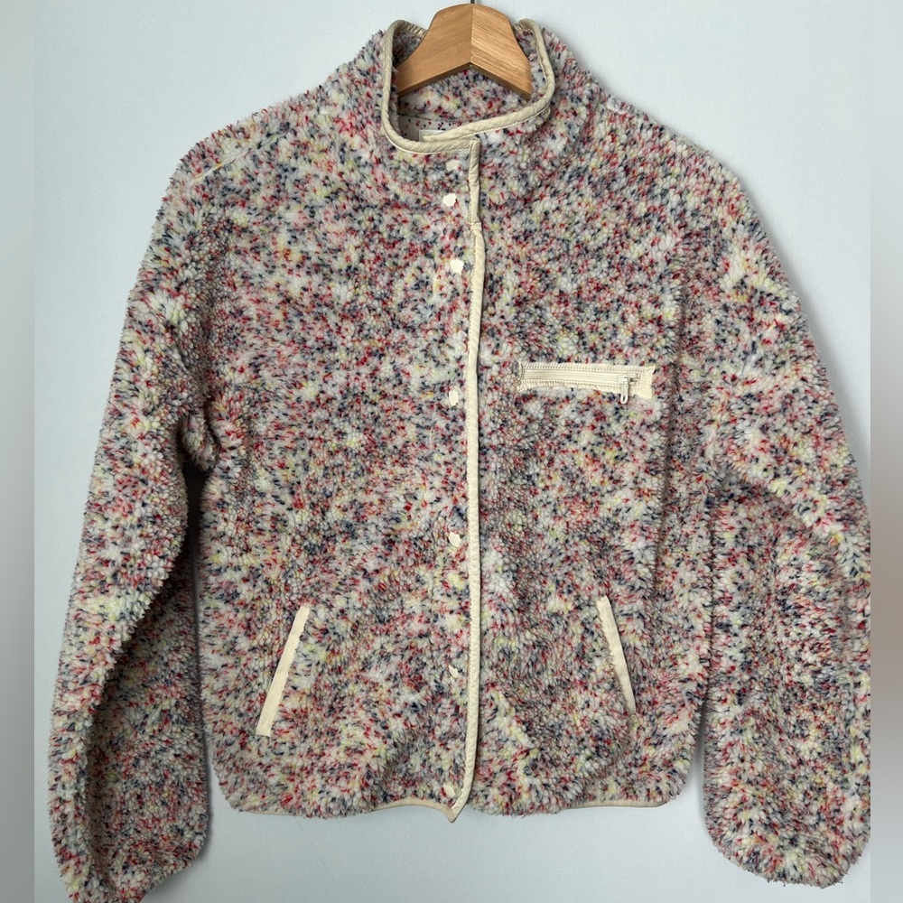 Aerie Offline Confetti Speckled Multicolor Fleece Teddy Jacket Size XS Button Up